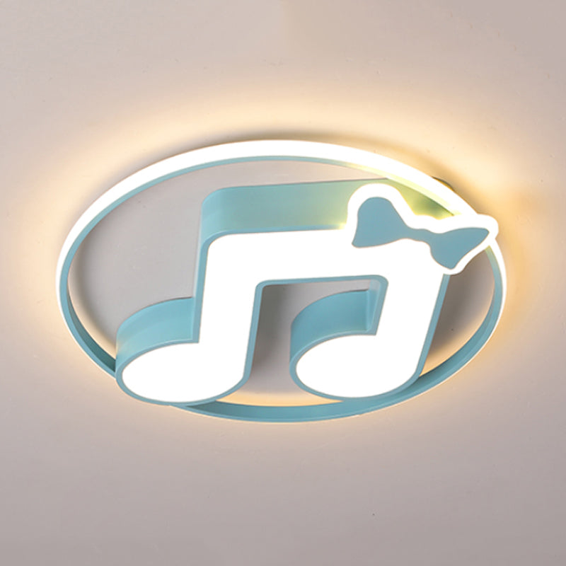 Cartoon Pink/Light Blue Led Flush Mount Ceiling Light With Musical Note Acrylic Design - Warm/White