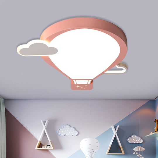 Cartoon Acrylic Led Ceiling Light: Hot Air Balloon Theme In Pink/Blue For Nursery