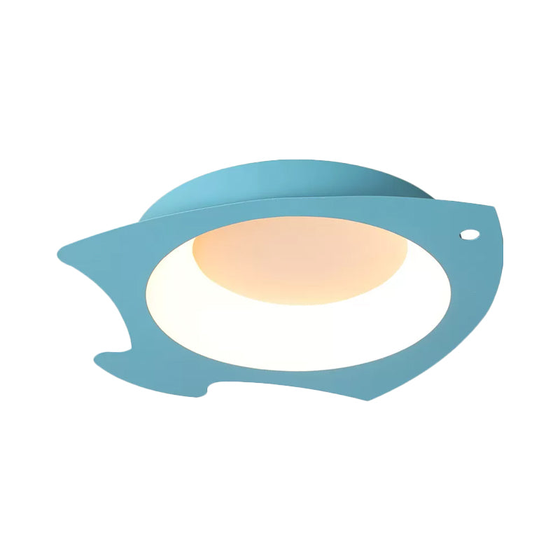 Blue Fish Flush Mount Led Ceiling Light For Kids Bedroom - Cartoon Style With Warm/White