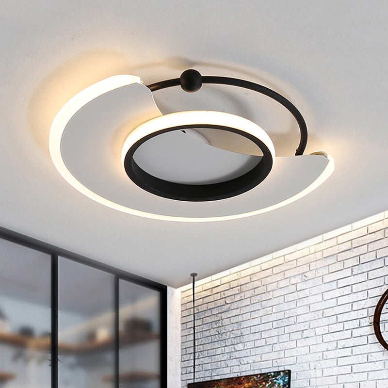 Modern Led Moon - Shaped White Flushmount Ceiling Light For Bedroom