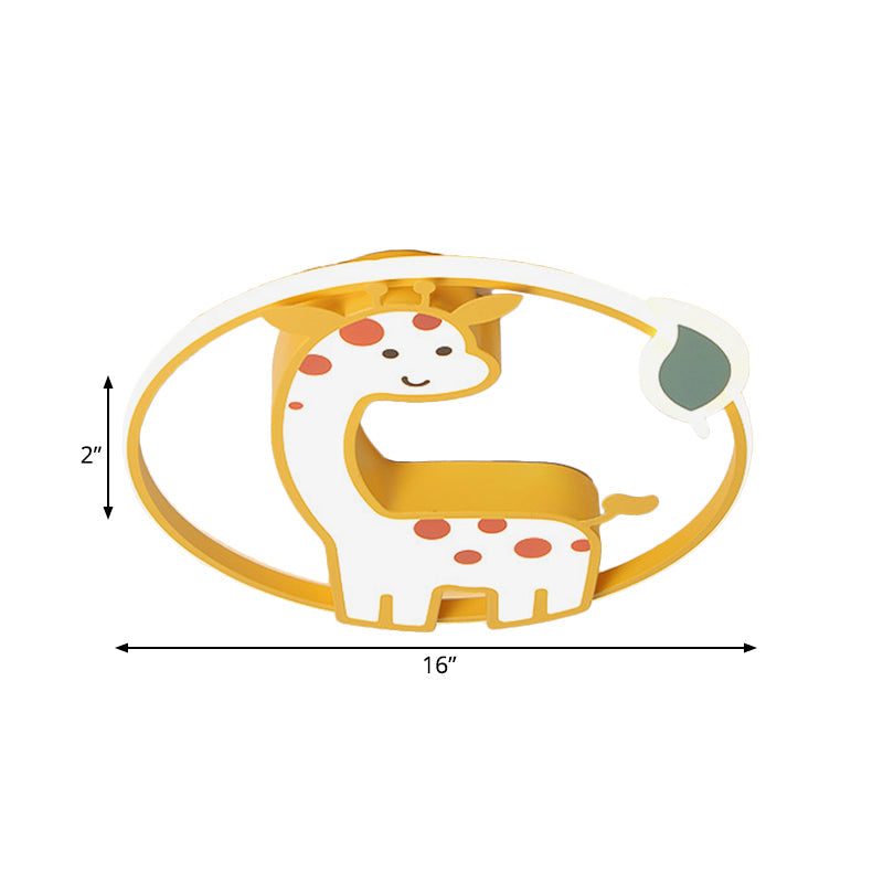 Giraffe Led Nursery Flush Mount Lamp - Cartoon Acrylic Ceiling Light In Yellow