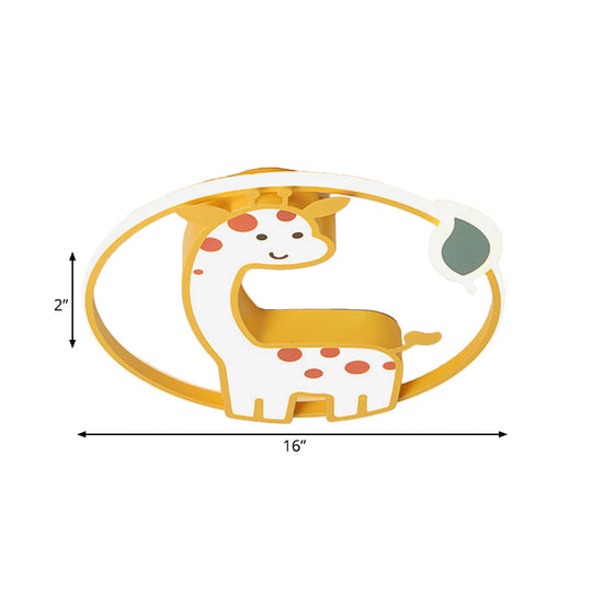 Giraffe Led Nursery Flush Mount Lamp - Cartoon Acrylic Ceiling Light In Yellow