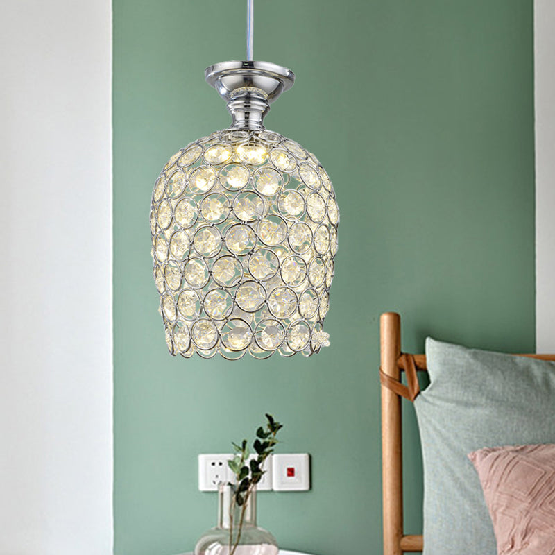Elegant Crystal-Encrusted Wine Cup Pendant Light For Dining Room In Chrome