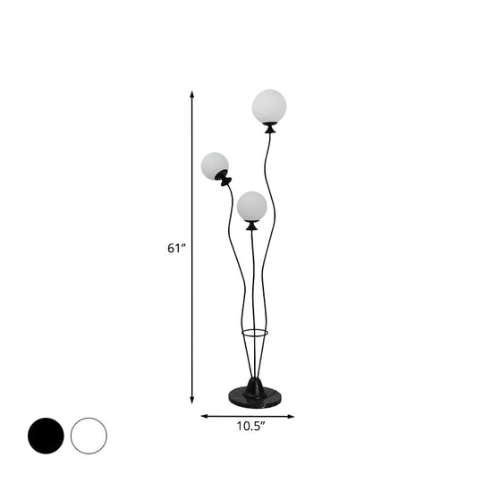 Modernist Glass Ball Standing Floor Lamp With Curved Arm - 3 Heads For Living Room Reading