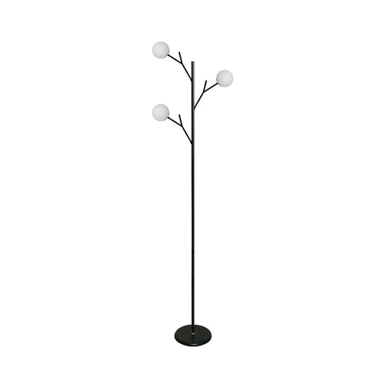 Contemporary Metal Floor Lamp - Tree-Like Design With 3 Bulbs Black/White Bedroom Lighting
