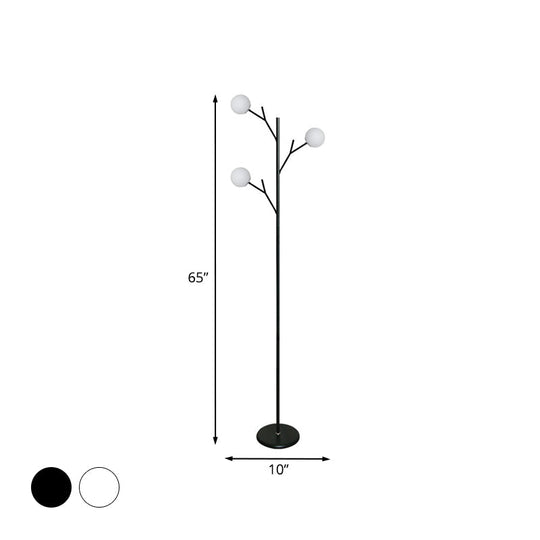 Contemporary Metal Floor Lamp - Tree-Like Design With 3 Bulbs Black/White Bedroom Lighting