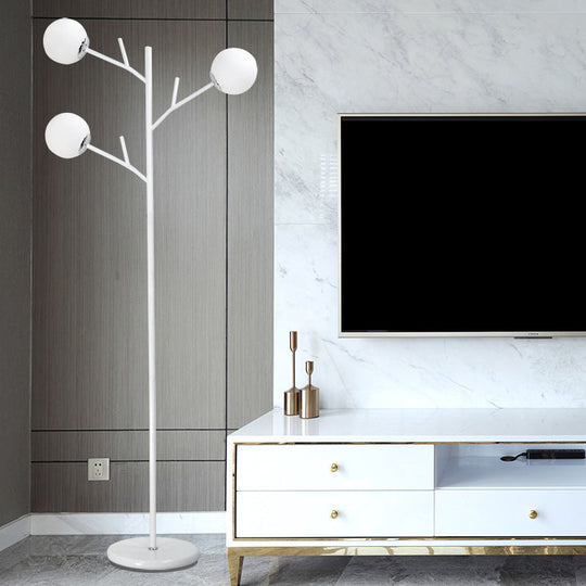 Contemporary Metal Floor Lamp - Tree-Like Design With 3 Bulbs Black/White Bedroom Lighting White