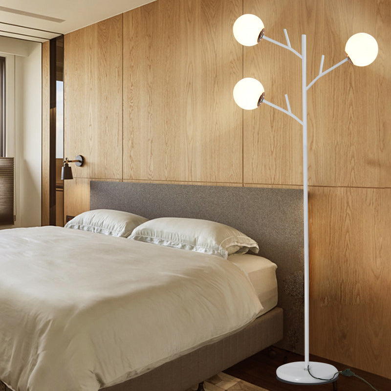 Contemporary Metal Floor Lamp - Tree-Like Design With 3 Bulbs Black/White Bedroom Lighting