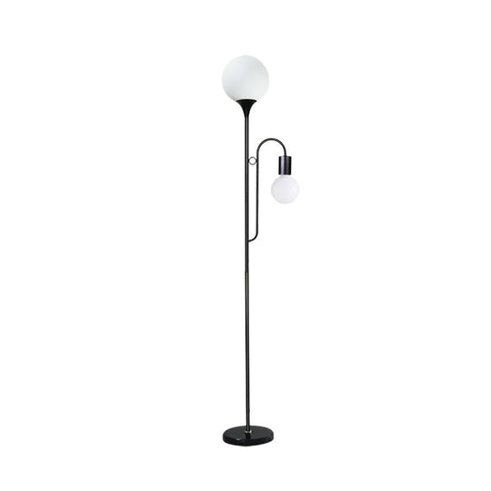 Sleek Glass Ball Standing Lamp: Modern 2-Head Bedroom Reading Light With Curved Arm In Black/White