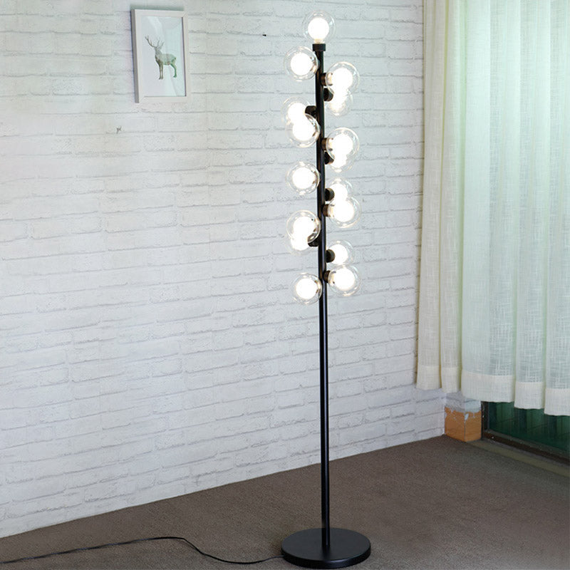 Nordic Glass Led Floor Lamp With Tree Design - Orb Shape Black Standing Light For Bedroom