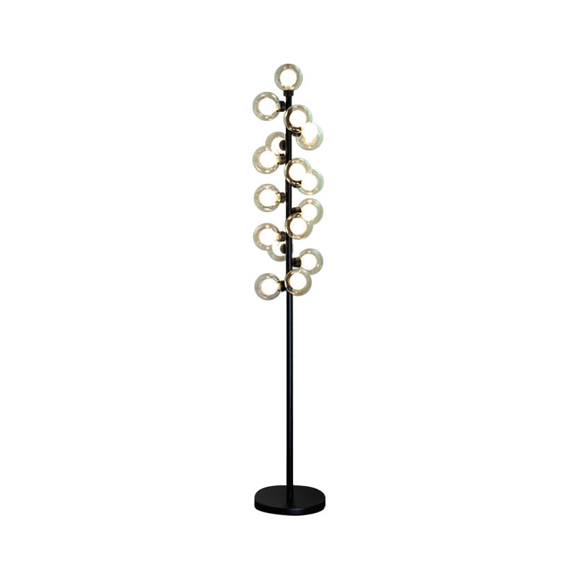 Nordic Glass Led Floor Lamp With Tree Design - Orb Shape Black Standing Light For Bedroom