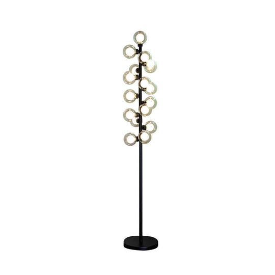 Nordic Glass Led Floor Lamp With Tree Design - Orb Shape Black Standing Light For Bedroom