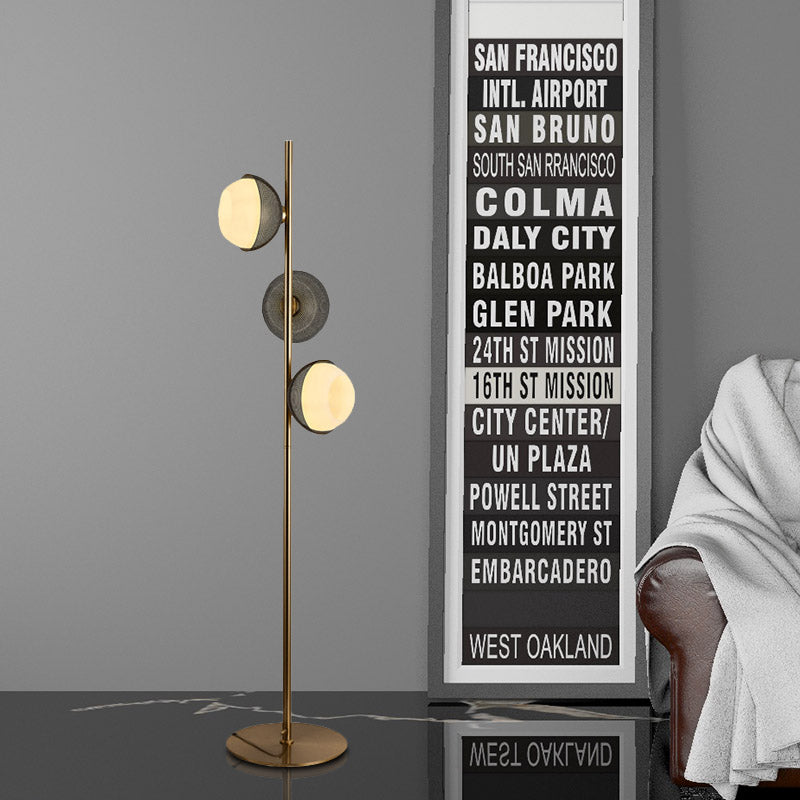 Minimalist Metal Floor Reading Lamp With Coconut Shape 3-Head Black Stand Up Light For Living Room