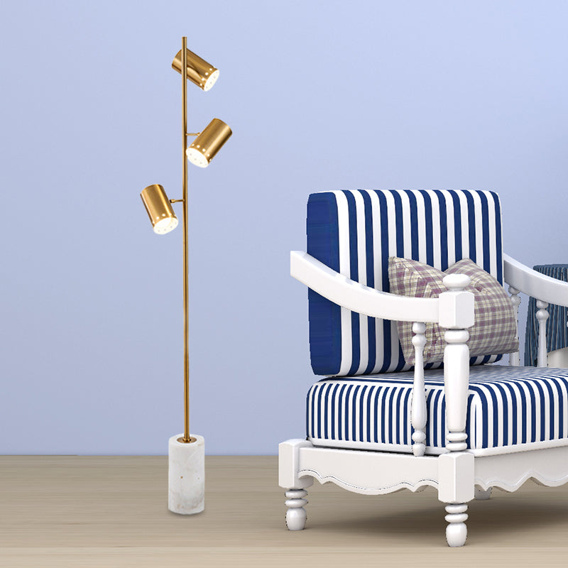 Gold Column Floor Lamp - Sleek Design With 3 Bulbs Bedroom Reading Light