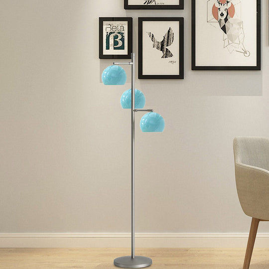 Simplicity Sphere-Shaped Metal Floor Lamp With 3 Heads In Black/White/Blue - Ideal For Living Room
