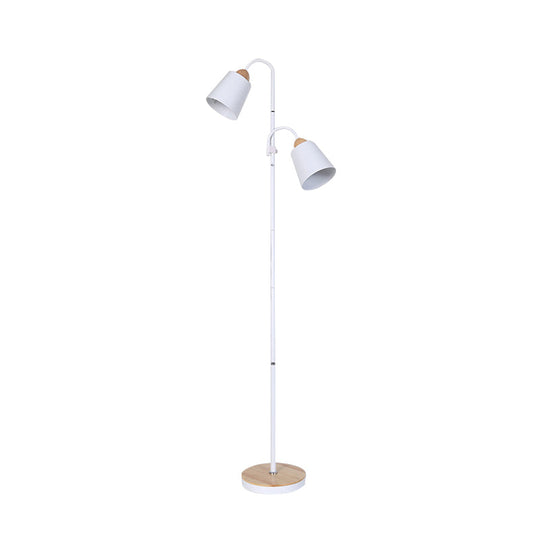 Nordic Style Metallic Standing Floor Lamp For Study Room - White Trumpet-Like Design 2 Bulbs