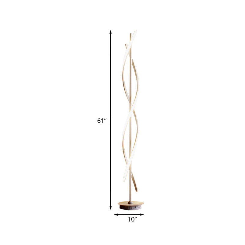 Modern Metal Led Floor Lamp With Twisted Stand For Study Room - Warm/White Light