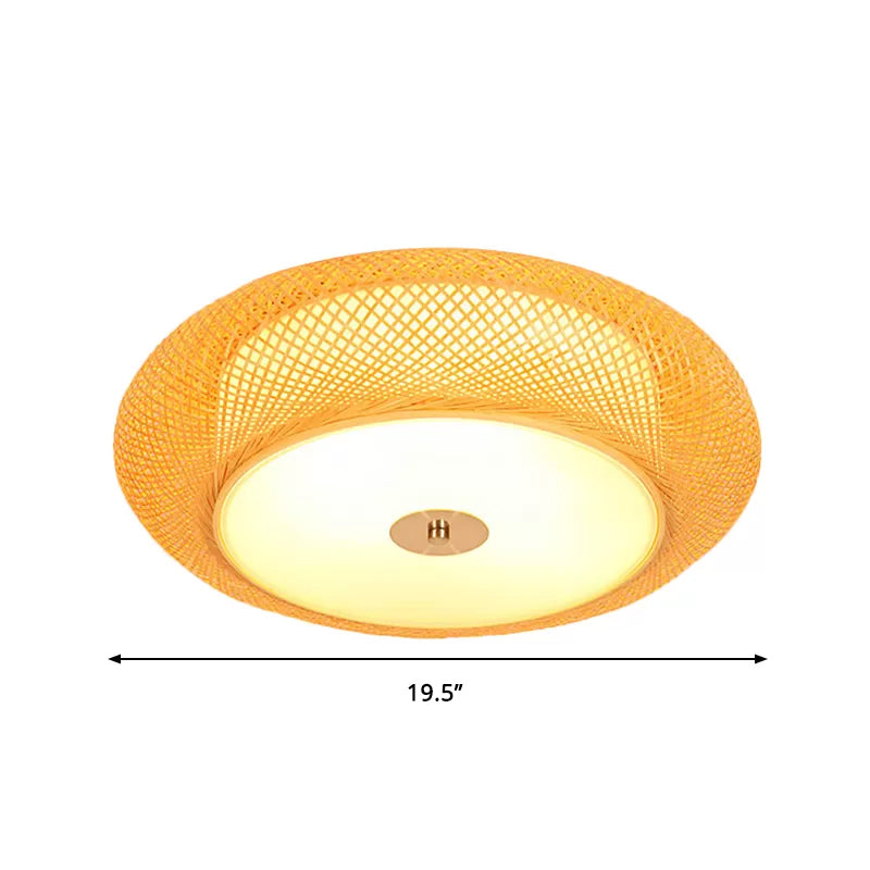 Yellow Bamboo Led Ceiling Light With Asian Drum Style - 16’/19.5’ Width For Living Room Flushmounts