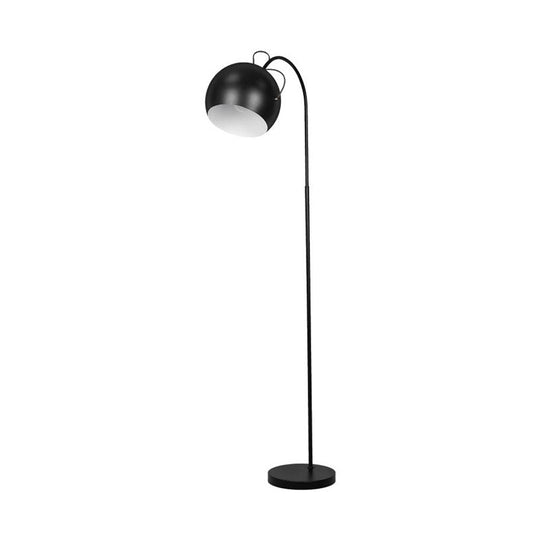 Minimalist Metal Dome Shade Floor Lamp With Arc Arm - Single Head Bedroom Light In White/Black