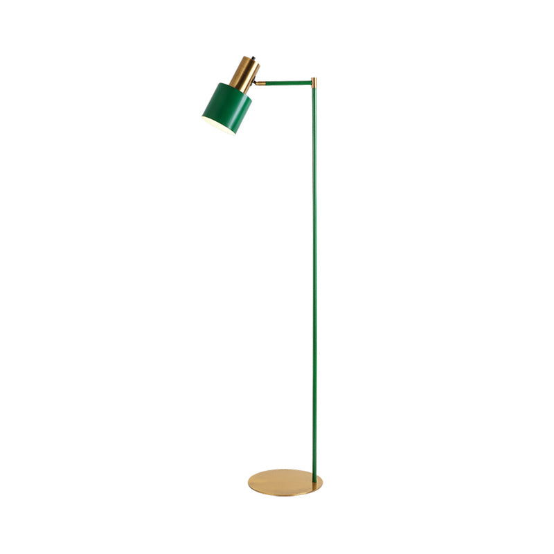 Green Finish Tubular Reading Floor Lamp With Modern Led And Right Angle Arm
