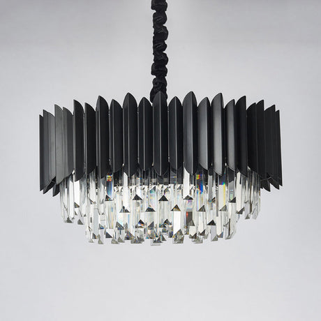 Modern Drum Crystal Prisms Chandelier With 4-Bulb Lighting Elegant Living Room Pendant Light In