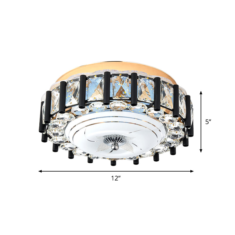 Contemporary Black Crystal Block Led Ceiling Flush Light For Corridors
