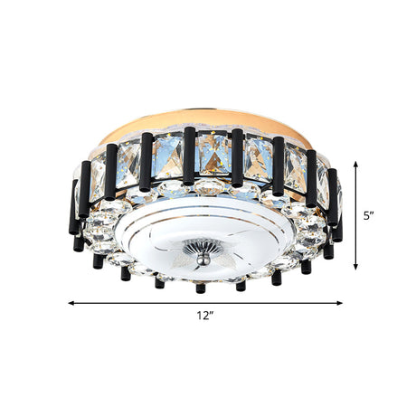 Contemporary Black Crystal Block Led Ceiling Flush Light For Corridors