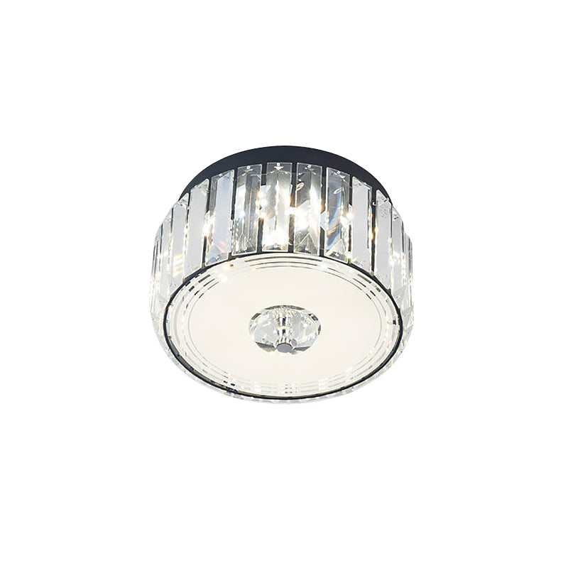 Minimalist Cylinder Crystal Led Ceiling Flush Light For Balcony Clear Rectangle-Cut Design