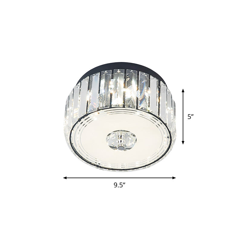 Minimalist Cylinder Crystal Led Ceiling Flush Light For Balcony – Clear Rectangle - Cut Design