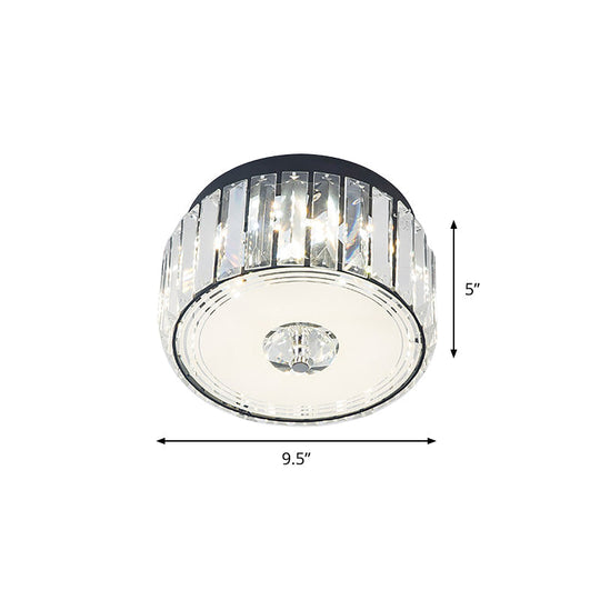Minimalist Cylinder Crystal Led Ceiling Flush Light For Balcony Clear Rectangle-Cut Design