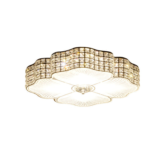 Led Ceiling Flush Light: Contemporary Crystal - Encrusted Shade With Black Flower Design