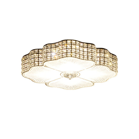 Led Ceiling Flush Light: Contemporary Crystal-Encrusted Shade With Black Flower Design