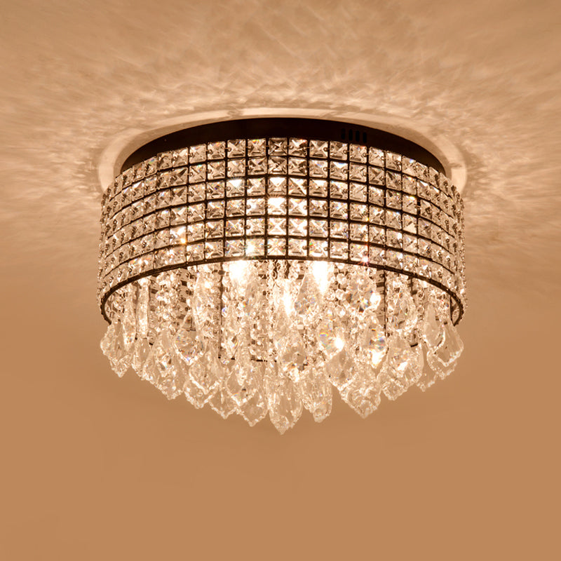 Modern Black Crystal Flushmount Lamp With 5 Embedded Heads And Droplet Design