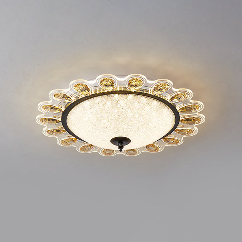Contemporary Yellow Crystal Flushmount Led Ceiling Light For Drawing Room - 16/23.5 Wide