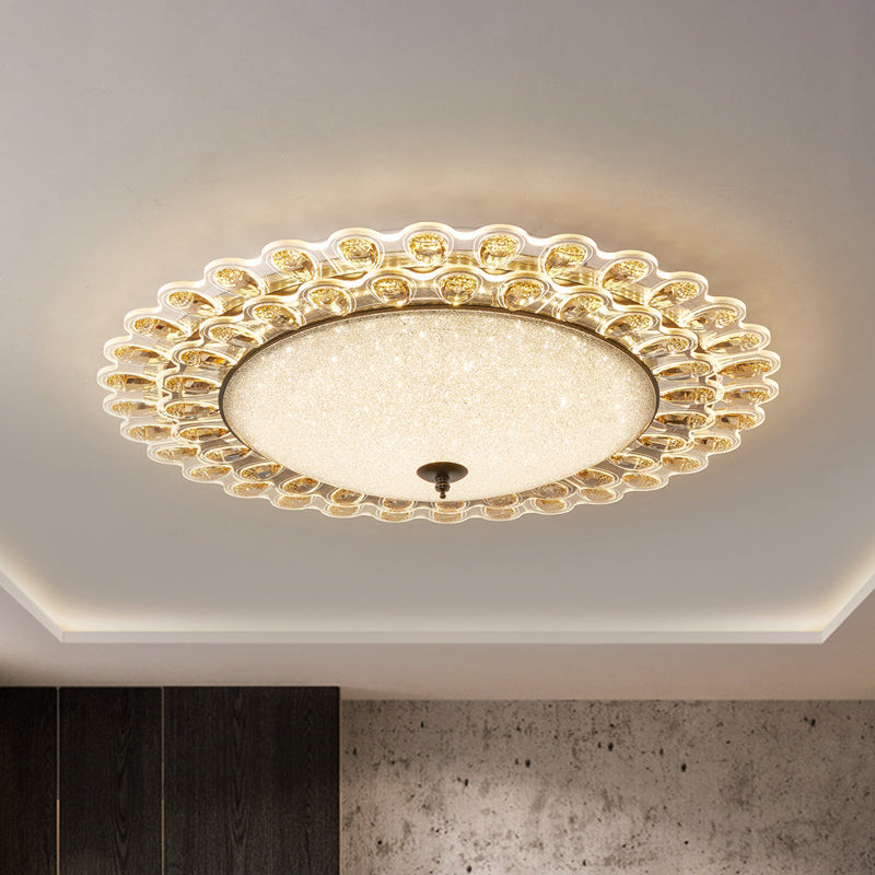 Contemporary Yellow Crystal Flushmount Led Ceiling Light For Drawing Room - 16/23.5 Wide / 23.5