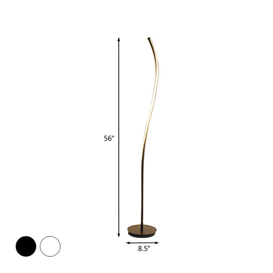Nordic Led Floor Reading Lamp: Curved Metallic Stand For Living Room Black/White