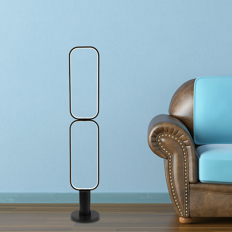 Minimalist Metal Led Bedroom Reading Floor Lamp 1/2 Tiers Rectangular Standing Light In Black/White