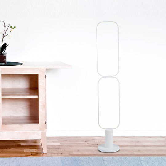 Minimalist Metal Led Bedroom Reading Floor Lamp 1/2 Tiers Rectangular Standing Light In Black/White