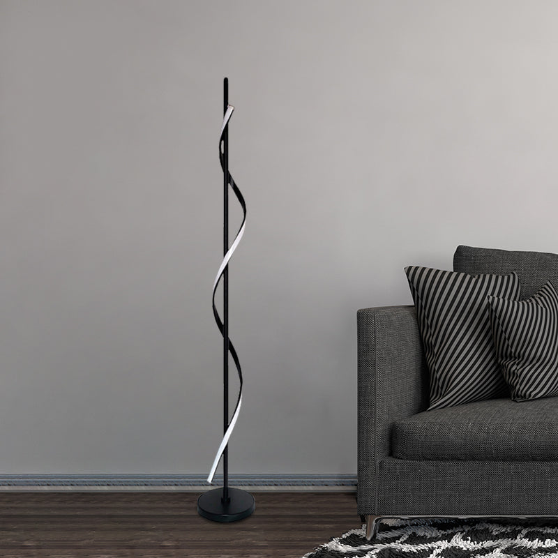 Modern Swirly Led Floor Lamp In Black With Adjustable Light Colors For Bedroom Reading