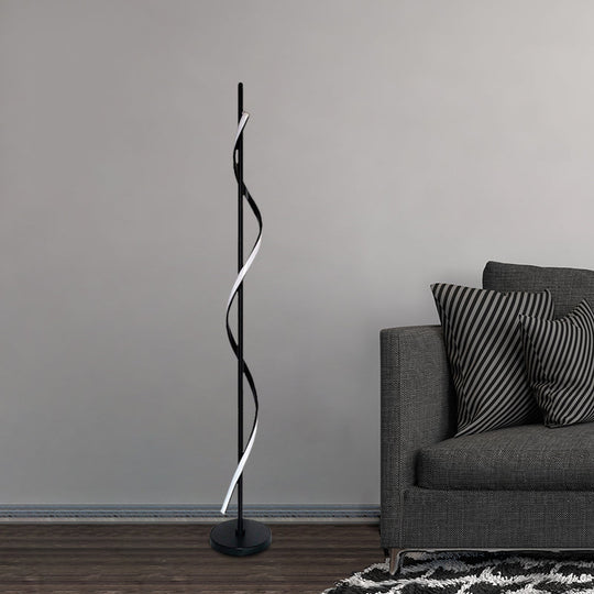 Modern Swirly Led Floor Lamp In Black With Adjustable Light Colors For Bedroom Reading
