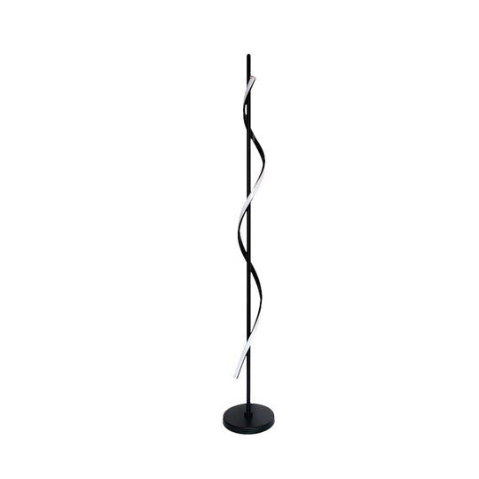 Modern Swirly Led Floor Lamp In Black With Adjustable Light Colors For Bedroom Reading