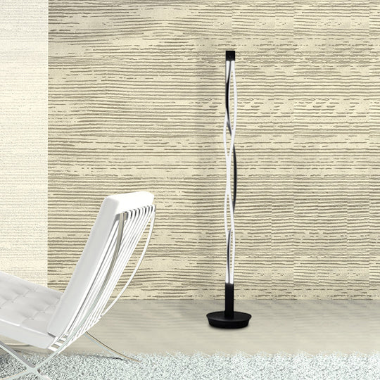 Modern Metal Stick Lamp: Black/White Led Nordic Floor Lighting With Spiral Design In