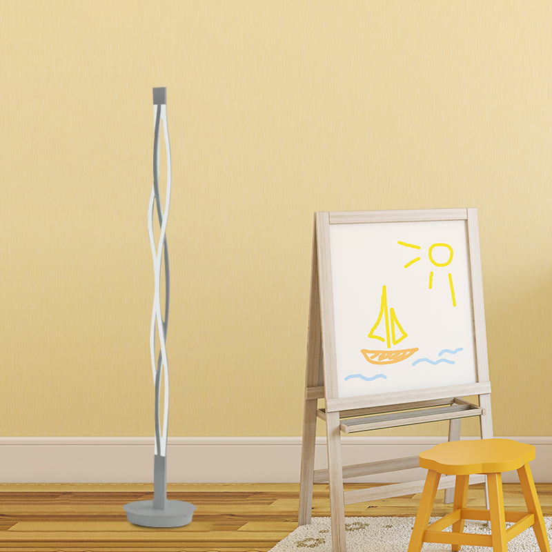 Modern Metal Stick Lamp: Black/White Led Nordic Floor Lighting With Spiral Design In