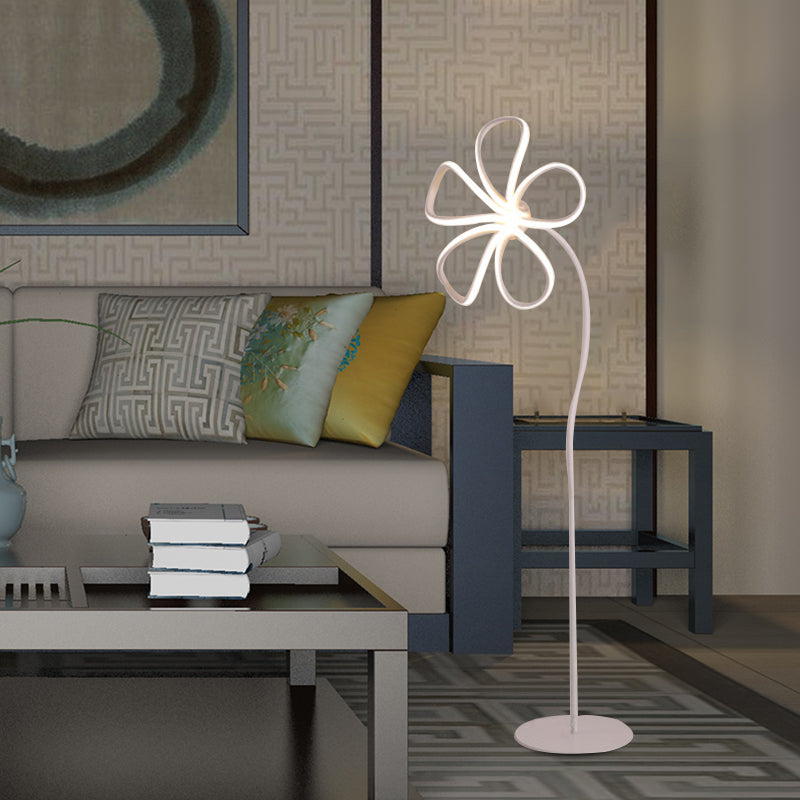 Contemporary Acrylic Bloom Floor Lamp - Black/White Led Reading Light For Study Room