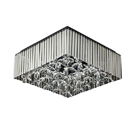 Smoke Gray Crystal Flush Mount With Flower Droplet - 7 Head Modern Light Fixture For Bedrooms
