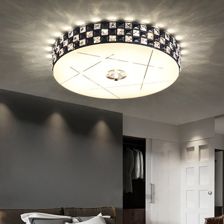 Modern Crystal-Encrusted Led Black Ceiling Mounted Flushmount Lamp For Bedroom