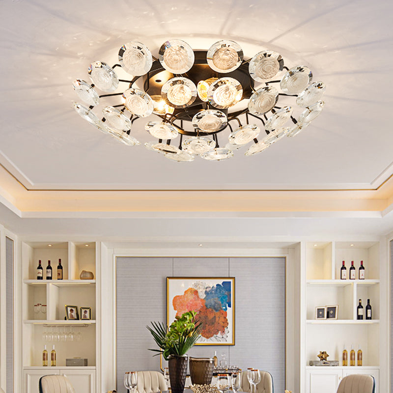Modern Sputnik Crystal Semi Flush Dining Room Ceiling Lamp - 4 Bulbs Black