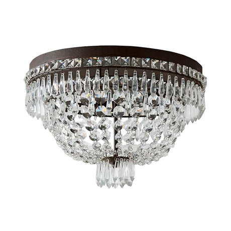Modern Dome Frame Crystal Flush Mount Ceiling Light - 3-Light Clear Strand Black Fixture