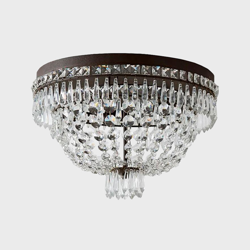 Modern Dome Frame Crystal Flush Mount Ceiling Light - 3 - Light Clear Strand Black Fixture
