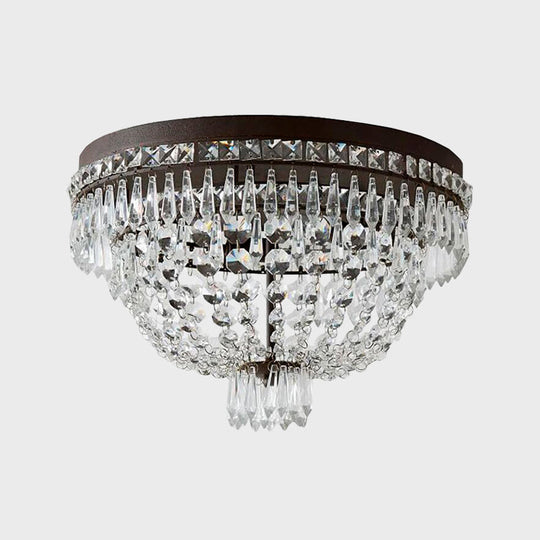 Modern Dome Frame Crystal Flush Mount Ceiling Light - 3-Light Clear Strand Black Fixture